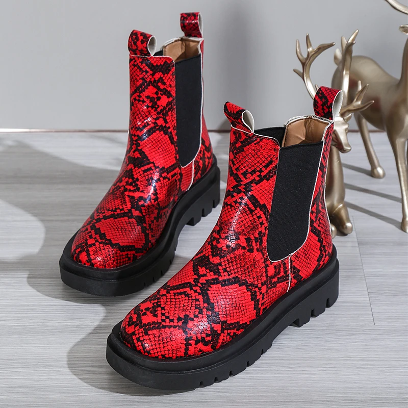 STRONGSHEN Women Leather Chelsea Boots Slip on Platform Shoes Men Fashion Colourful Ankle Boots Short Chunky Punk Shoes