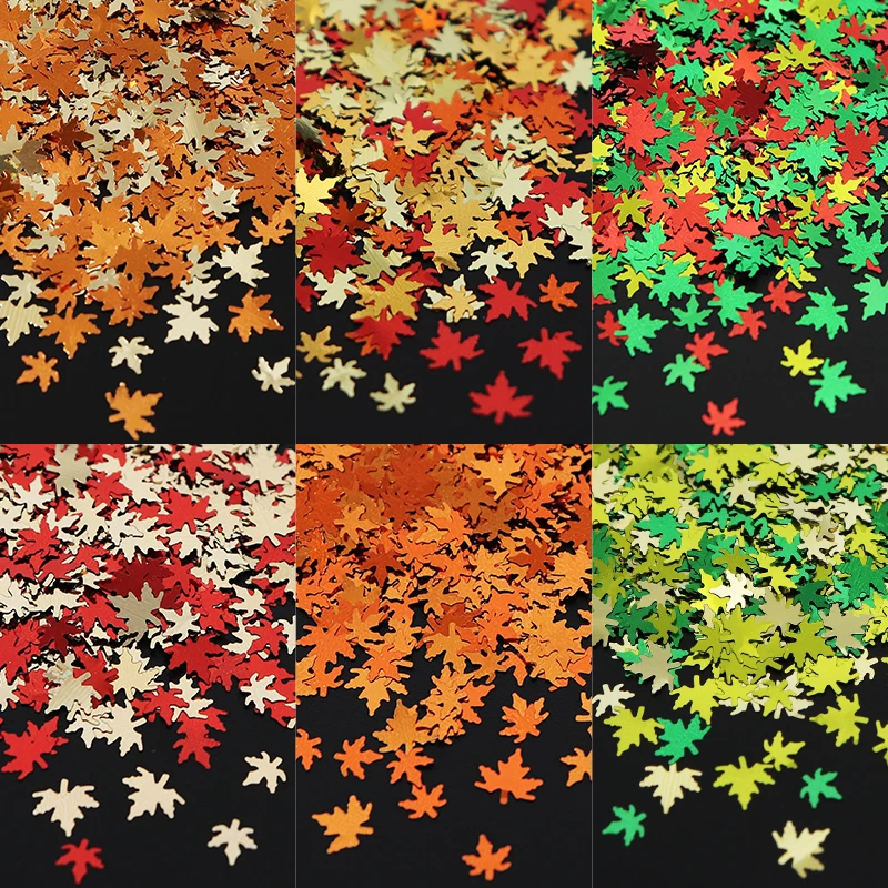 

6 Bags Holographic Glitter Maple Leaf Nails Art Accessories Orange Red 3D Flakes Nail Charms For Manicure Design Decoracion Uñas