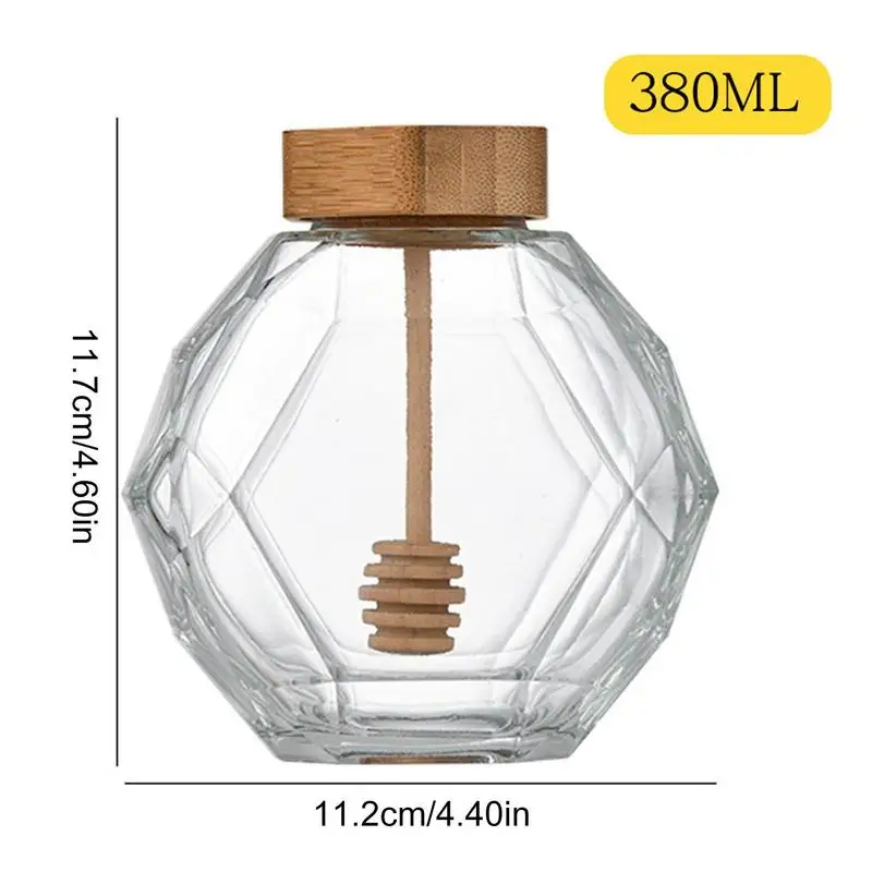 Hexagonal Glass Honey Bottle With Wooden Honey Pot Stirring Rod Sealing Clear Jam Jar Kitchen Home Storage 220ML/380ML images - 6