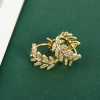 hot sale exquisite gold leaves circle stud earrings for women zircon shiny rhinestone earring wedding birthday jewelry gifts