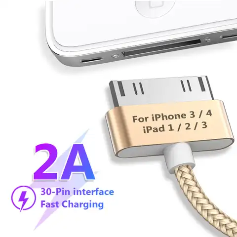 Высококачественный 2A нейлоновый плетеный кабель для быстрой зарядки для 30-контактного интерфейса iPhone 3GS 4s 4 iPad 3 2 1 iPod, зарядный кабель, кабел...