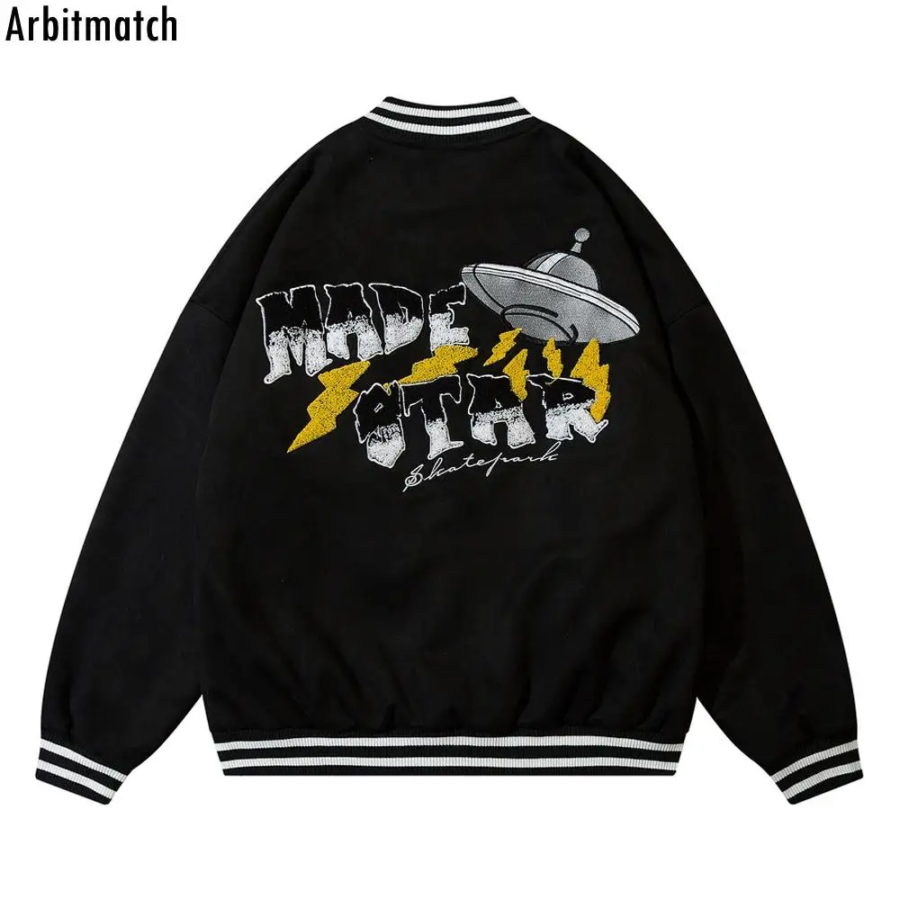 

2022 Men Autumn Winter Bomber Jacket UFO Letter Embroidery Short Jacket Street Vibe Hip Hop Streetwear Jacket Mens Clothes