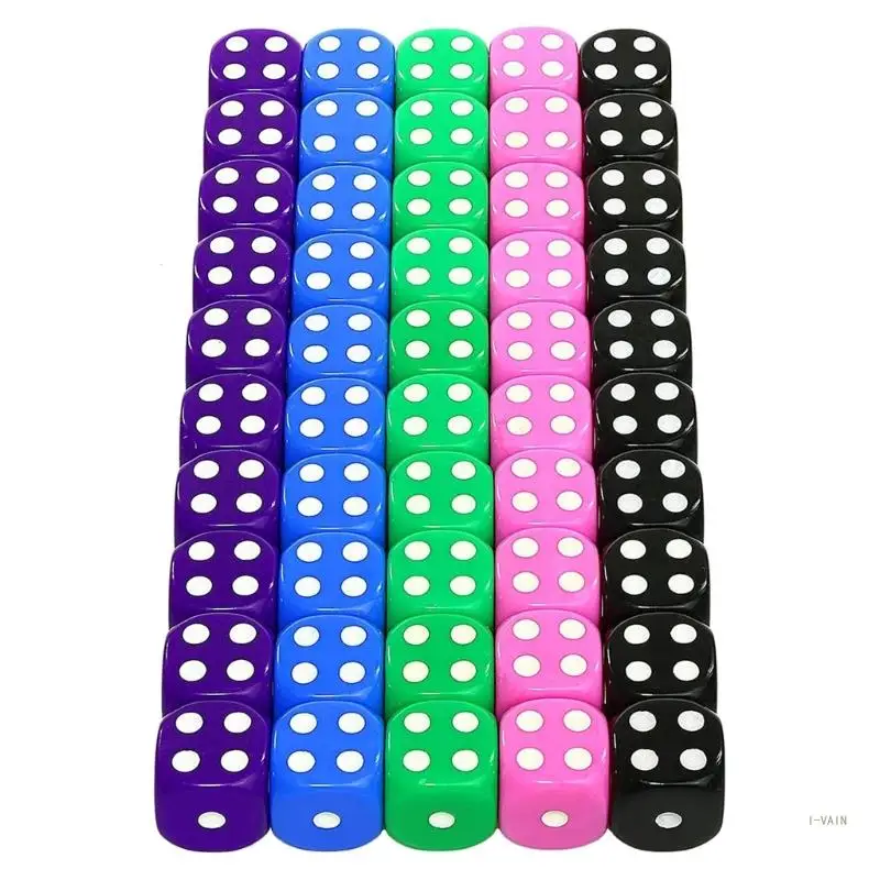 

M5TC 50 Pcs Acrylic 6 Sided Dices Round Corner Colorful Dices with Storage Bag