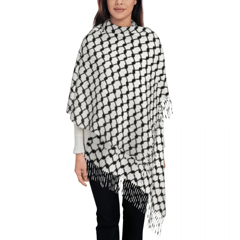 

Palestinian Keffiyeh Pattern Scarf Wrap Women Long Winter Fall Warm Tassel Shawl Unisex Palestine Arabic Hatta Kufiya Scarves