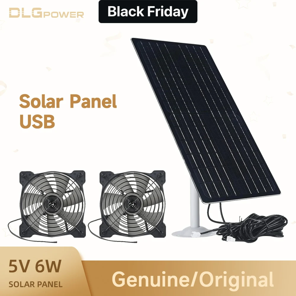 

DLGPOWER USB Solar Panelwith DC Male to Male Cable- Solar USB Charger 5v 6w for Mini Fan,Outdoor Home Surveillance，Camping lamp