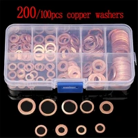 200100pcs m4 m14 copper washer gasket nut and bolt set flat ring seal assortment kit with box fastener screw washers sets