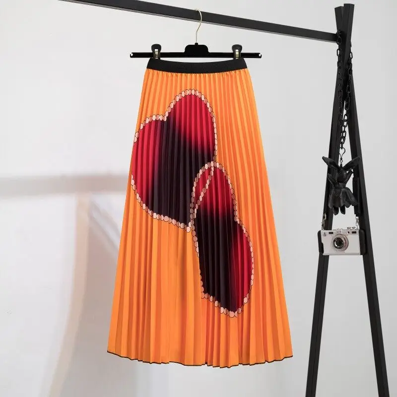 

Casual skirt Pleated Skirt Women Summer Print Women Branch Printing Skirt Big Swing High Waist Leopard Pattern Retro Skirt