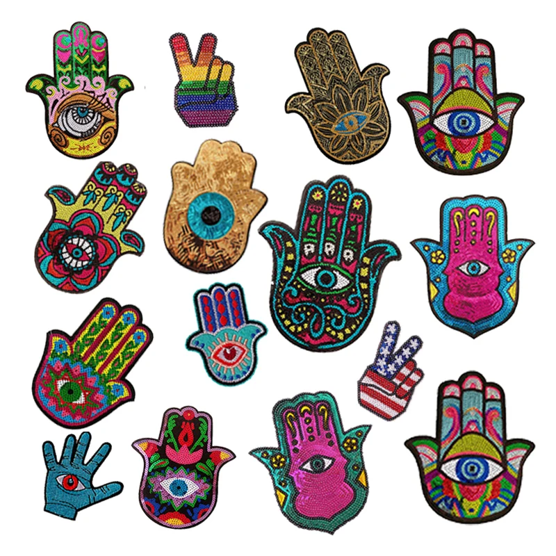 

Sequins Hand Eyes Icon Patch Iron-on Transfers for Clothing Accessories DIY Embroidered Applique Decoration Repair Patches