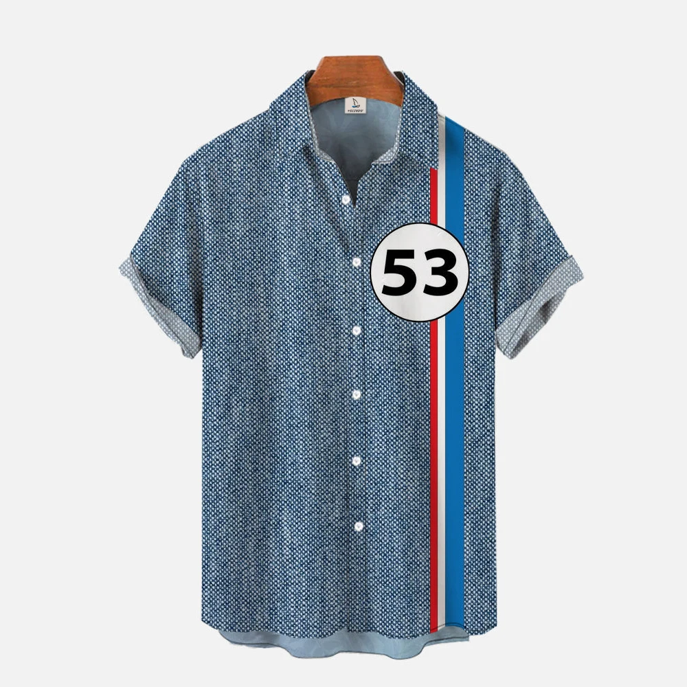 

2023 High-end American Racing Print Culture Shirt Men's Short Sleeve Shirt New Fashion Men's Fine Style Top Button Shirt