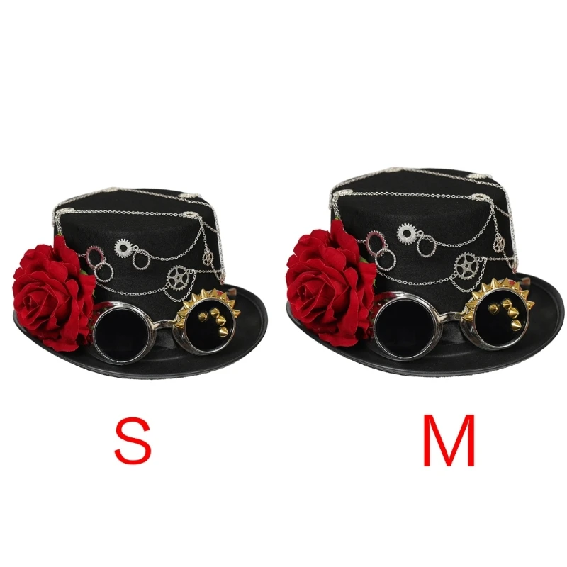 

Men's Steam Punk Black Gear Top Hat Felt with Goggles Wedding Birthday New Year Festival Party Background Decorations