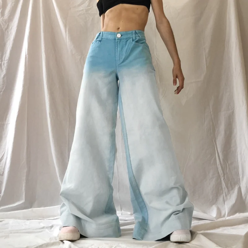 

2022 summer new women fashion sexy wash gradient casual Wide Leg cargo Jeans