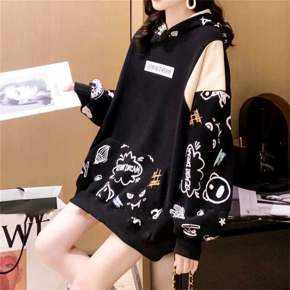

Japan Cartoon Korean Loose Women New Spring Spring Streetwear White Harajuku Pink Printed Tops Oversized Sweatshirt Hoodies
