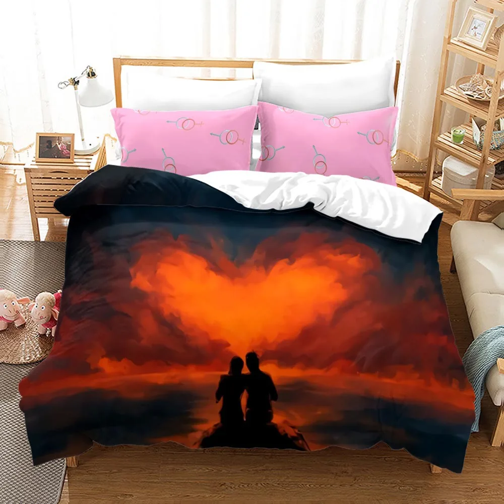 

Couple Duvet Cover King Queen Bedding Set Romantic Valentine's Day Presents Black and White Polyester Quilt Cover Full Size