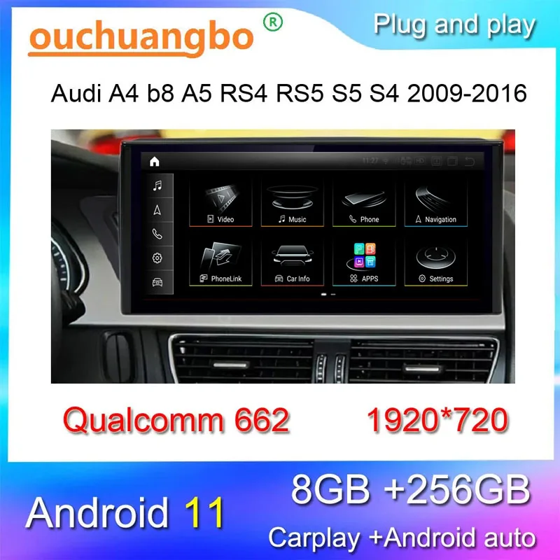 

Автомагнитола Ouchuangbo для audi A4 b8 A5 RS4 RS5 S5 S4, 12,3 дюйма, Android 11, стерео, мультимедийный плеер с gps-навигацией, 1920*720