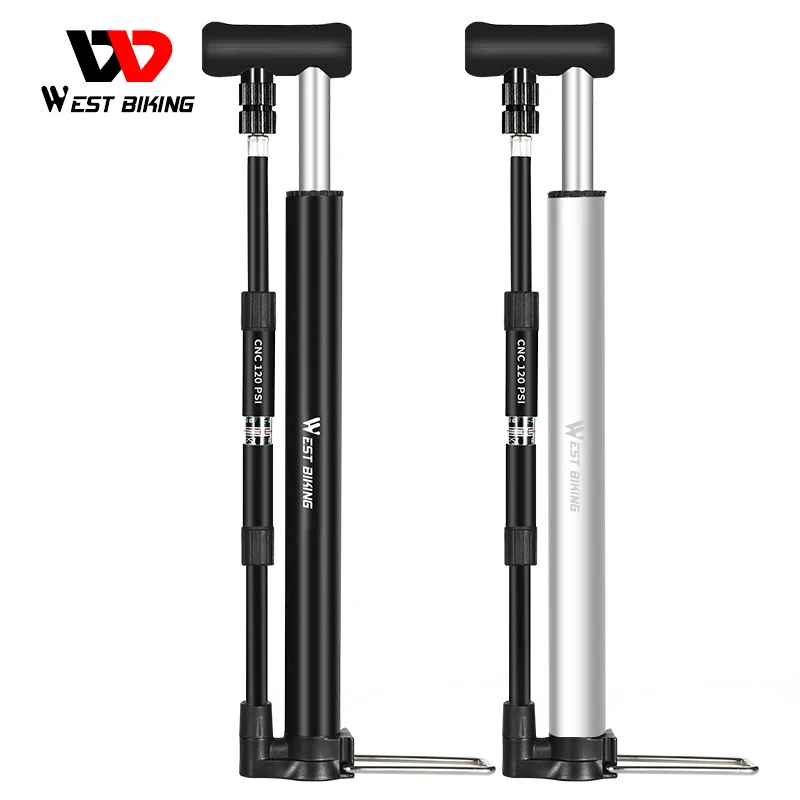 

WEST BIKING 120PSI High Pressure Bike Foot Pump with Gauge Mini Portable Alloy Pump for Schrader Presta Valve Tire Air Inflator