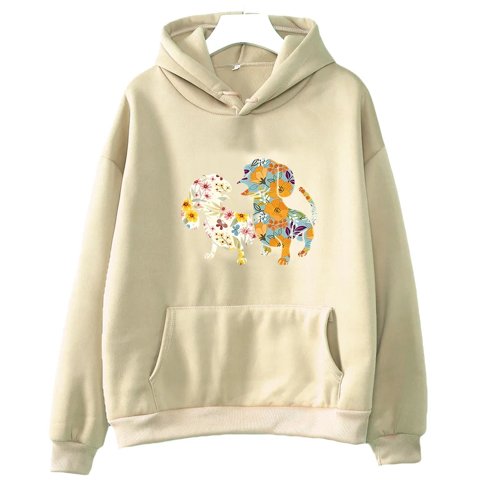 

Flowers Dachshund Sense of Design Graphic Hoodies Long Sleeve Casual Sweatshirt Autumn Fleece Men/women Pullovers Hooded Clothes