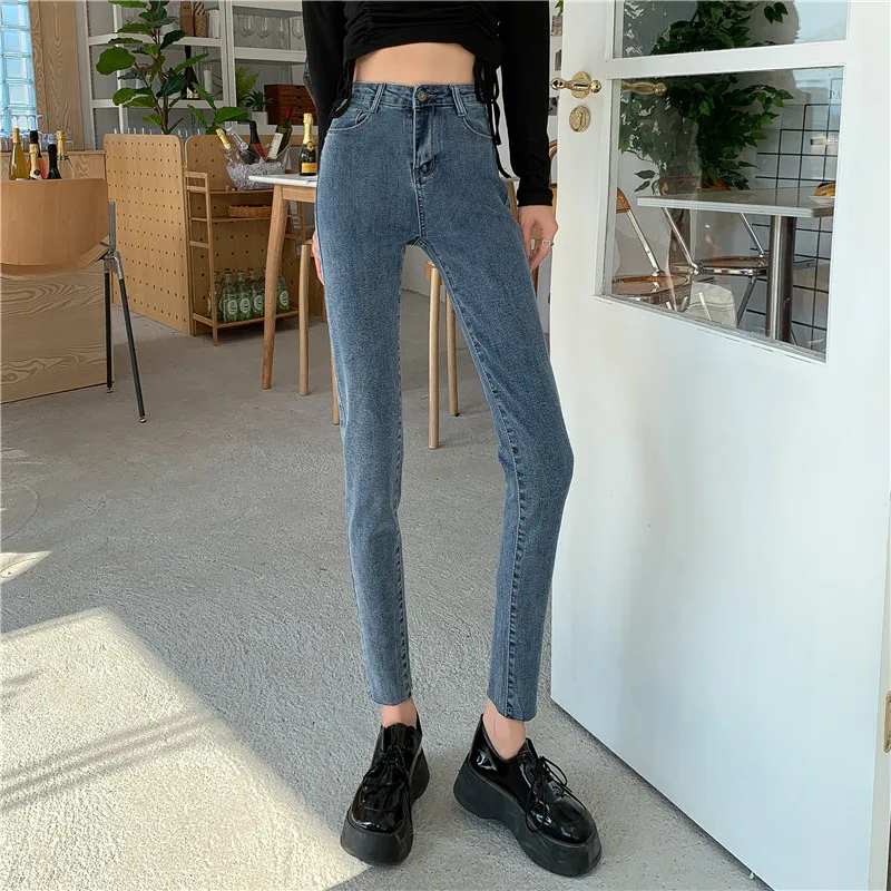 

DD1308 New high-waisted slim-fit elastic skinny pencil pants jeans