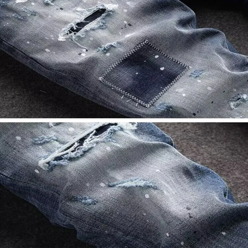 Модные мужские синие джинсы в стиле ретро высококачественные гофрированные