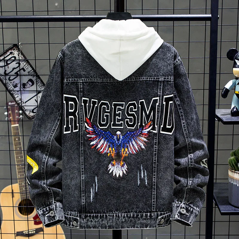 

Fall 2022 New Embroidery Denim Jacket Men's Trendy Brand Slim Tooling Jacket Fashion All-match Retro Casual Teenagers Jacket