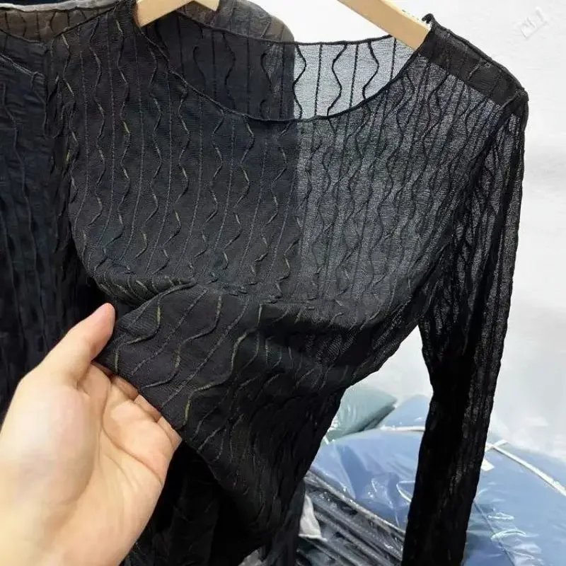 Элегантный кружевной топ во французском стиле женский сетчатый с высоким