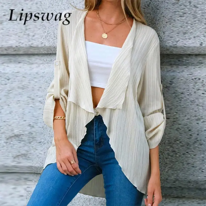 

Spring Autumn Thin Chiffon Cardigan Shirt Casual Adjusted Long Sleeve Blouse Coat Fashion Solid Color Loose Women's Tops Blusas