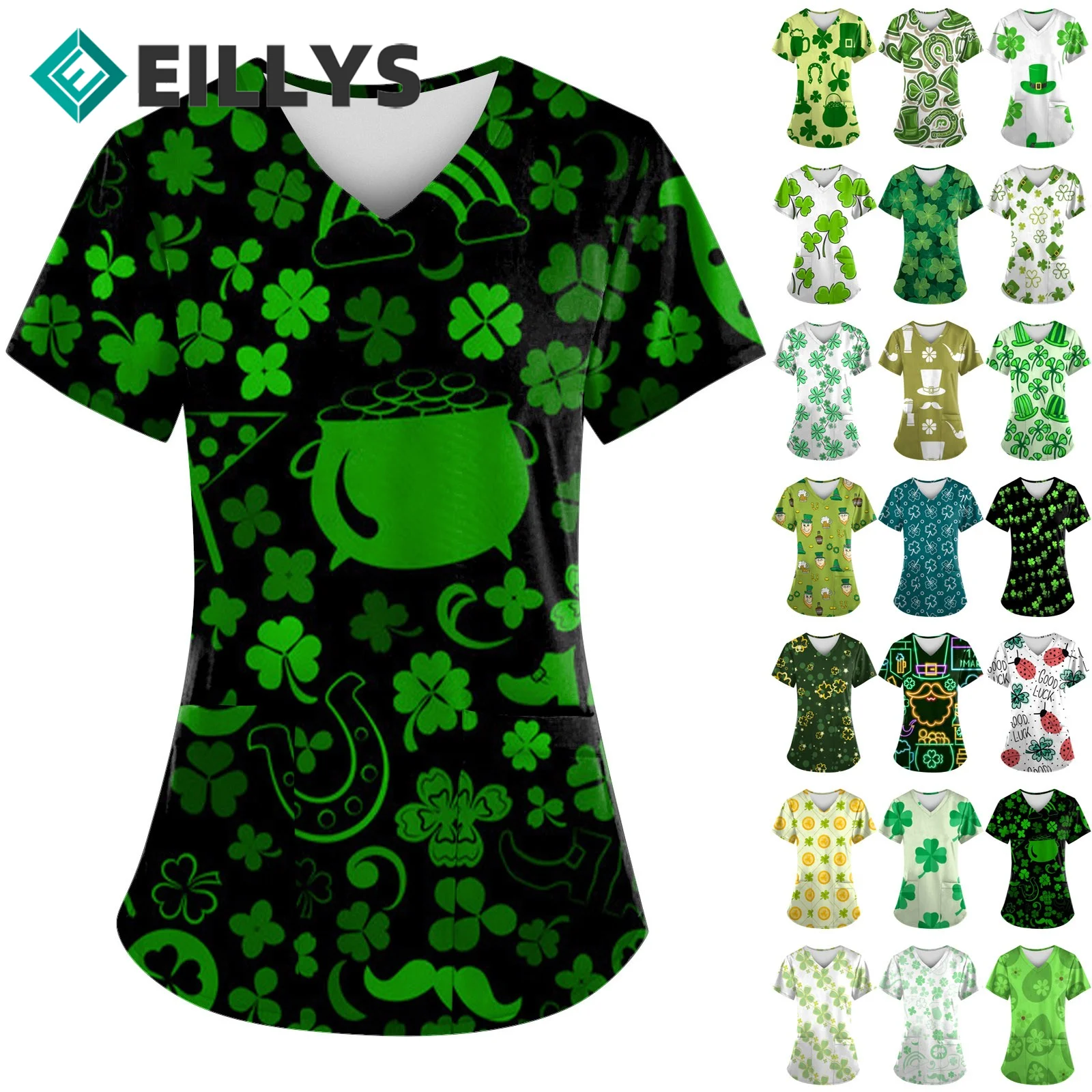 

Женская куртка с коротким рукавом, V-образным вырезом и принтом клевера