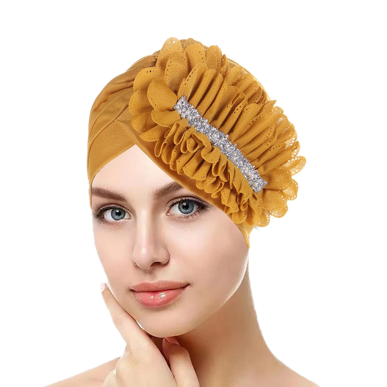 

Мусульманский цветочный ободок для женщин, блестящий Рамадан, модный тюрбан высокого качества