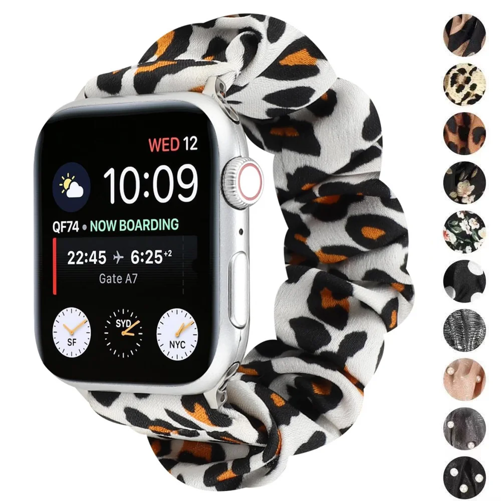 Ремешок для Apple Watch Band 45 мм 41 мм 40 мм 44 мм 42 мм 38 мм, модный тканевый эластичный браслет с принтом для iWatch 7 6 SE 5 4 3