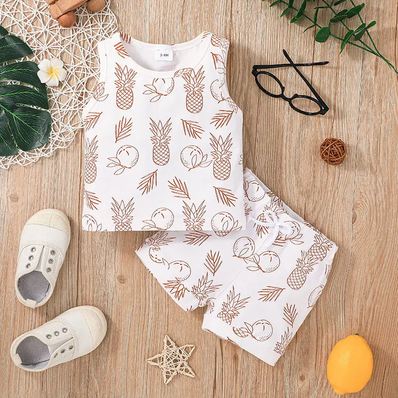 

Children Casual Tracksuit Baby Boy Clothes Toddler Pineapple Print Sleeveless Top + Shorts 2pcs Set Infant Vest Clothing Sets