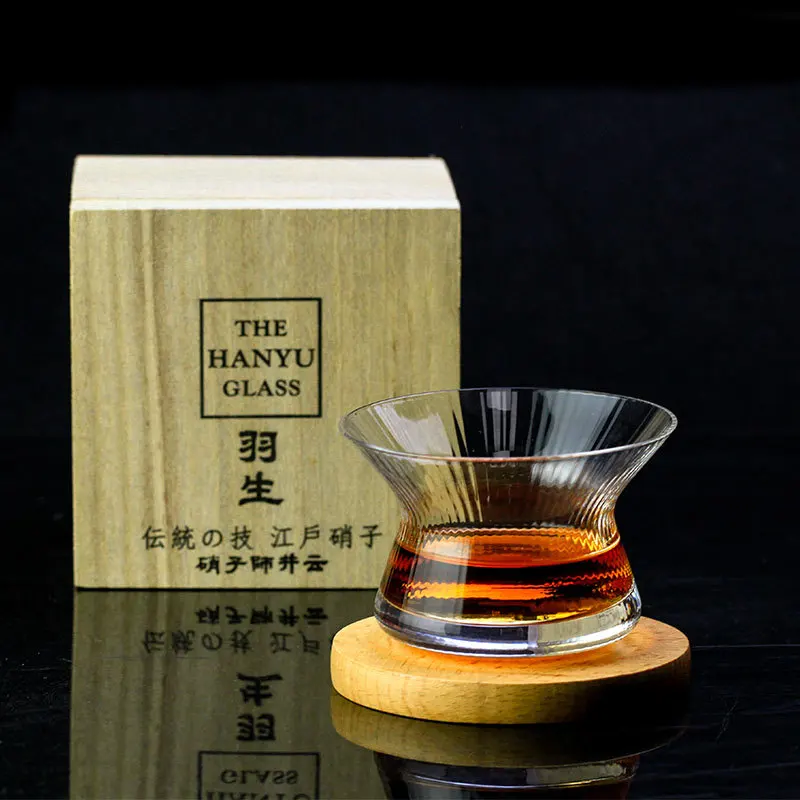 Фото Элегантный японский бокал для виски EDO Crystal Whisky Cappie Hanyu, вращающаяся чаша с полосками, бокал для вина Barley-bree, бокал для бренди, подарочная коробка из дерева. №1