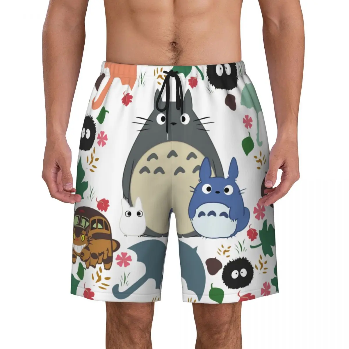 

My Neighbor Totoros Print Men's Swim Trunks Quick Dry Beachwear Beach Board Shorts Studio Ghibli Anime Boardshorts