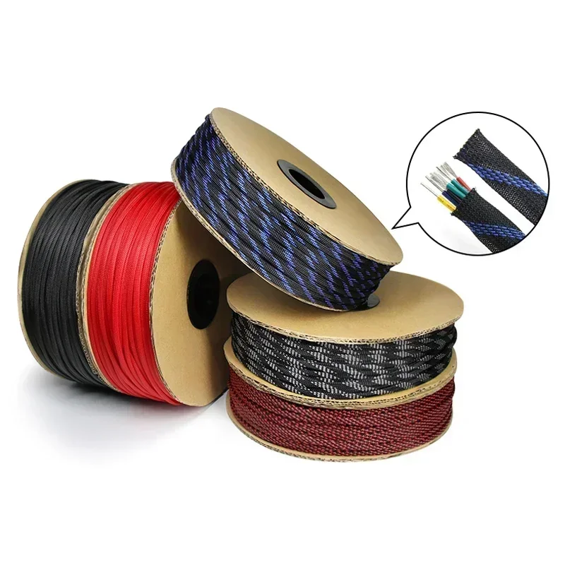 2/10m PET Expandable Braided Sleeve 2/4/6/8/10/12/14/16/20/25/30/40mm High Density Insulation Nylon Cable Protector Sheath DIY