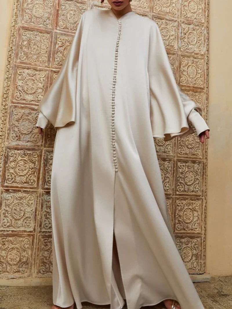 Onecozyday 2023 New Muslim Fashion Dress Spring Batwing Sleeves Solid Color Elegant Party Evening Dresses For Islam Women