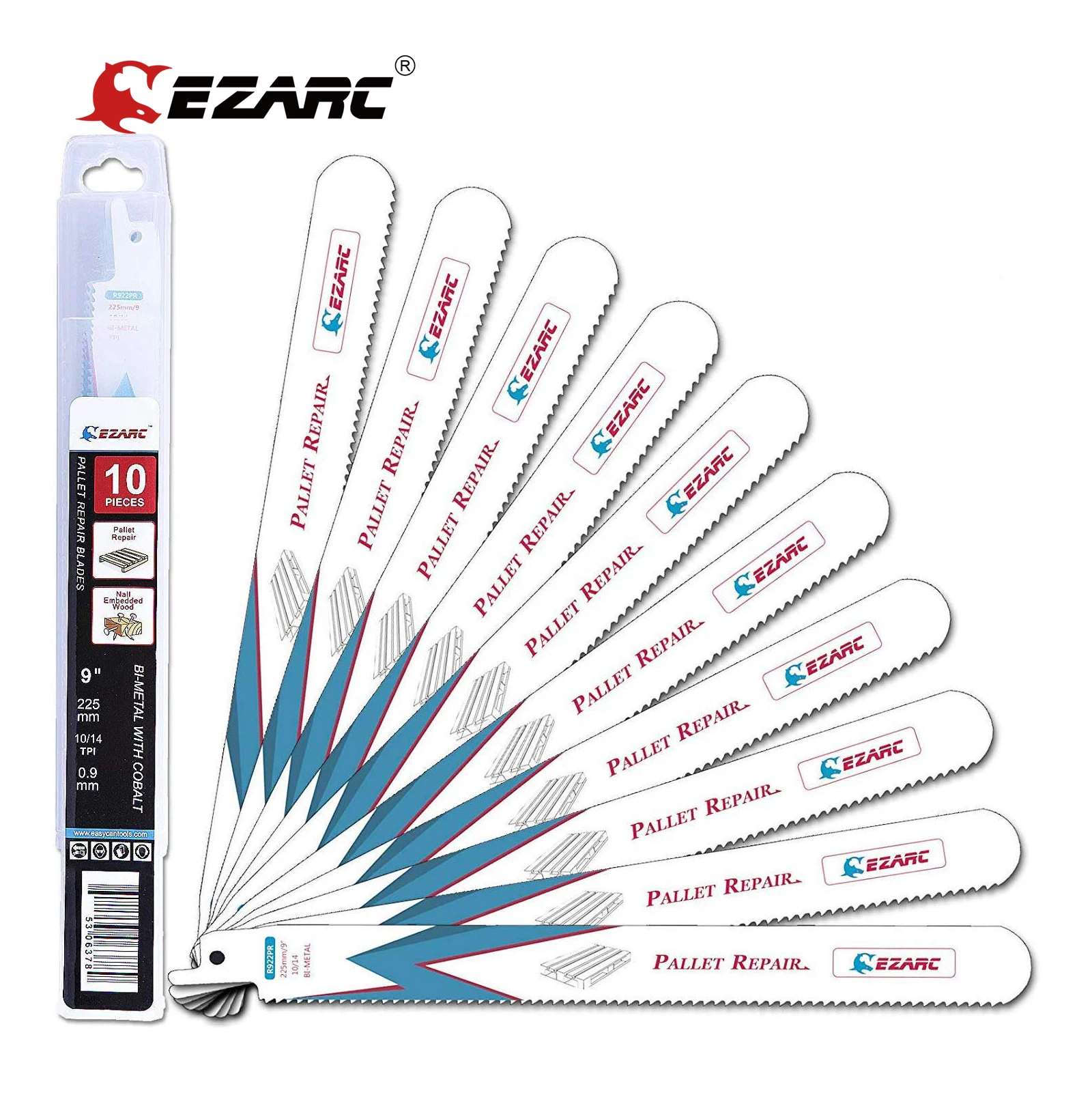 EZARC Reciprocating Saw Blades Set Bi-Metal with Cobalt for Nail Embedded Wood, Pallet Repair, Multi-Purpose Demolition 10/14TPI