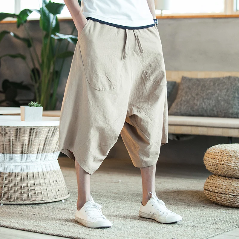 

Dropshipping Men Harajuku Harem Pants 2023 Mens Summer Cotton Linen Joggers Pants Male Vintage Korean Style Sweatpants Fashions