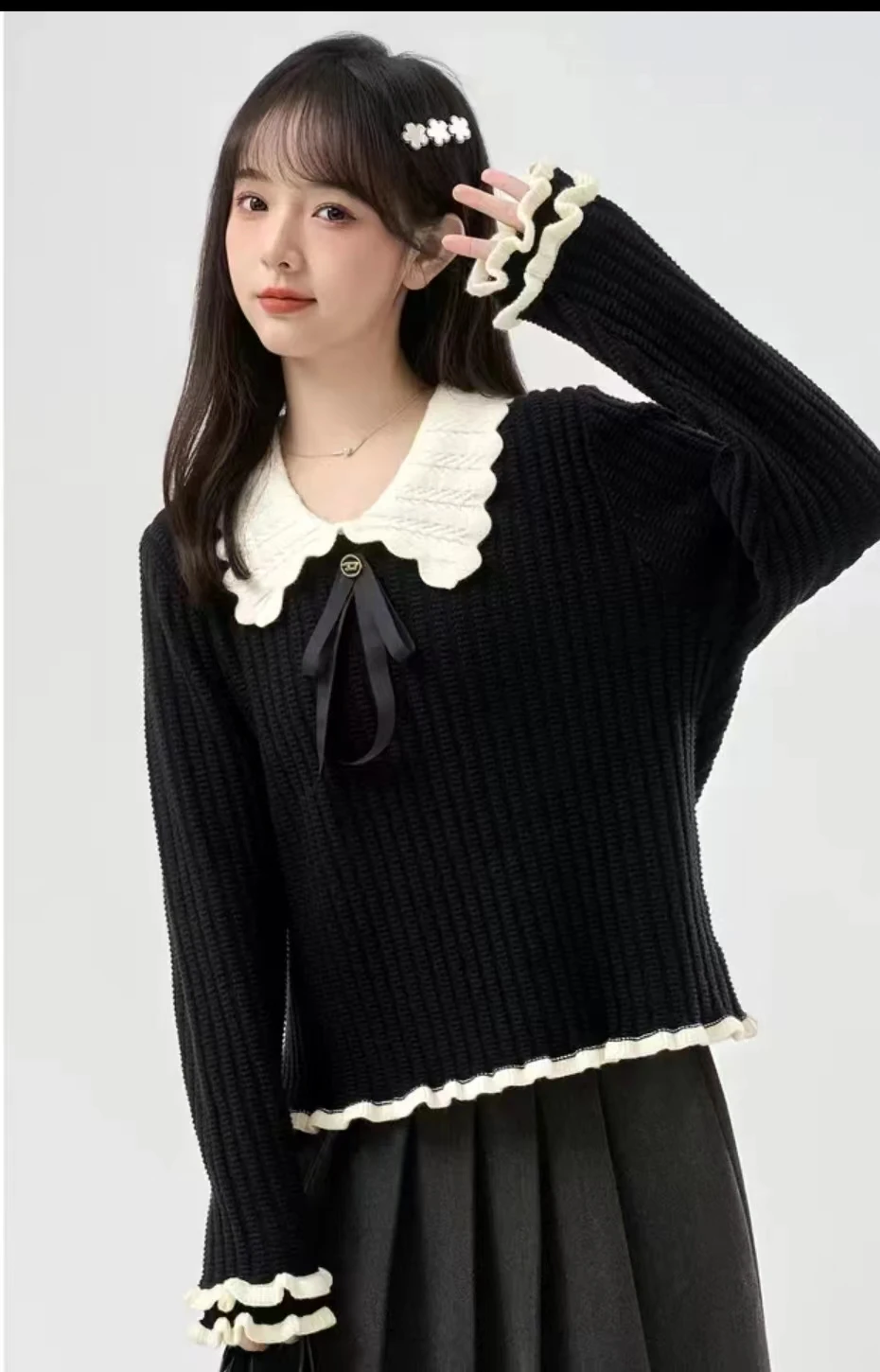 Плюс размер дизайн Sense кукольный воротник с деревянными ушками вязать осенняя