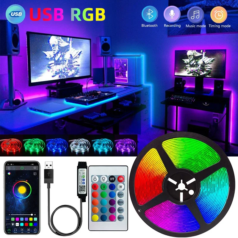 USB CONDUZIU a Luz de Tira Bluetooth RGB 5V 1M-30M RGB Luzes Flexível CONDUZIU a Lâmpada Fita Fita TV Desktop Tela BackLight Diodo