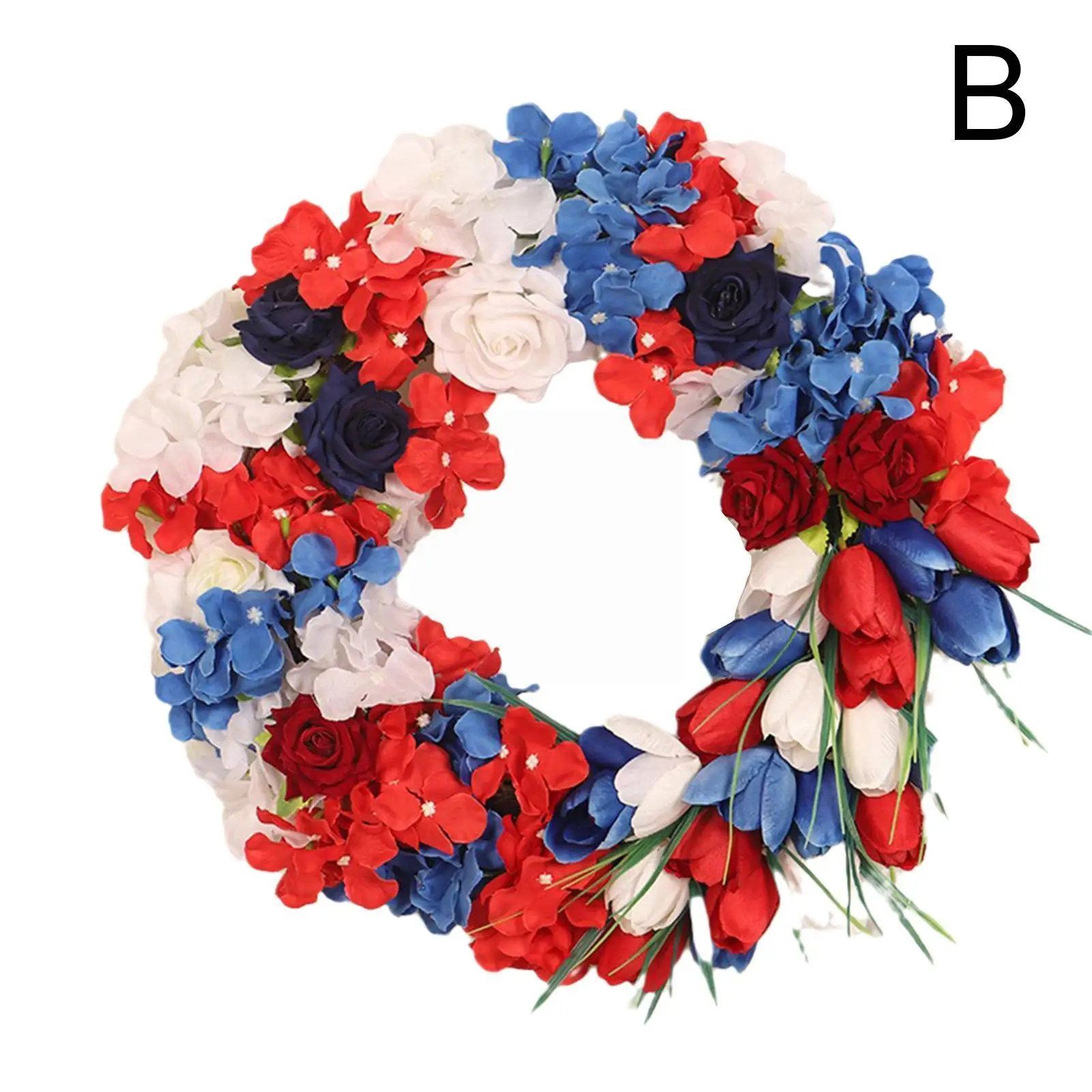 

16" Independence Day Wreath Patriotic Wreath Front Door Farmhouse Wreath Red White Blue Tulip Wreath For Window Door Decora U5P7