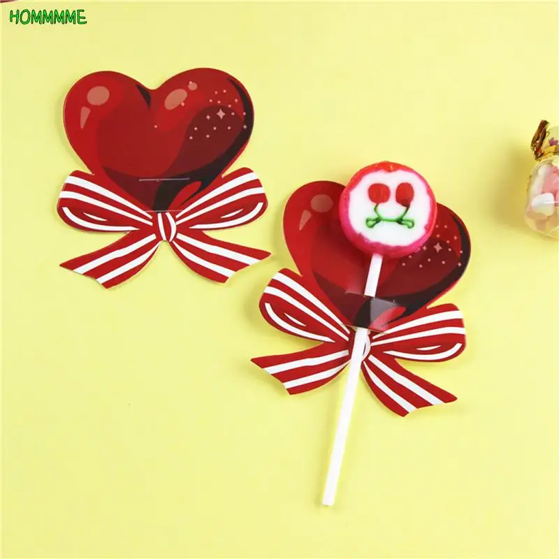 

50Pcs Heart Bow Shaped Candy Paper Card Lollipop Decoration Card Wedding Supplies Kids Birthday Party DIY Candy Gift Accessories