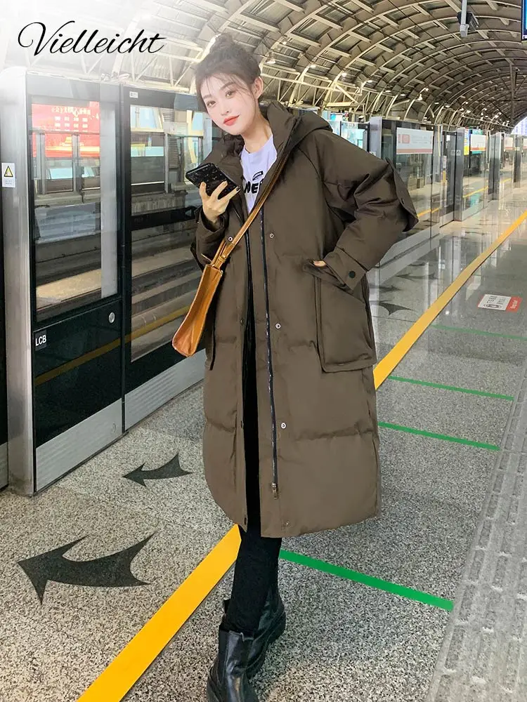 Vielleicht Long Autumn Winter Jacket Women Thicken Warm Hooded Coat Oversized Loose Puffer Outerwear Korean Fashion 2022 Parkas