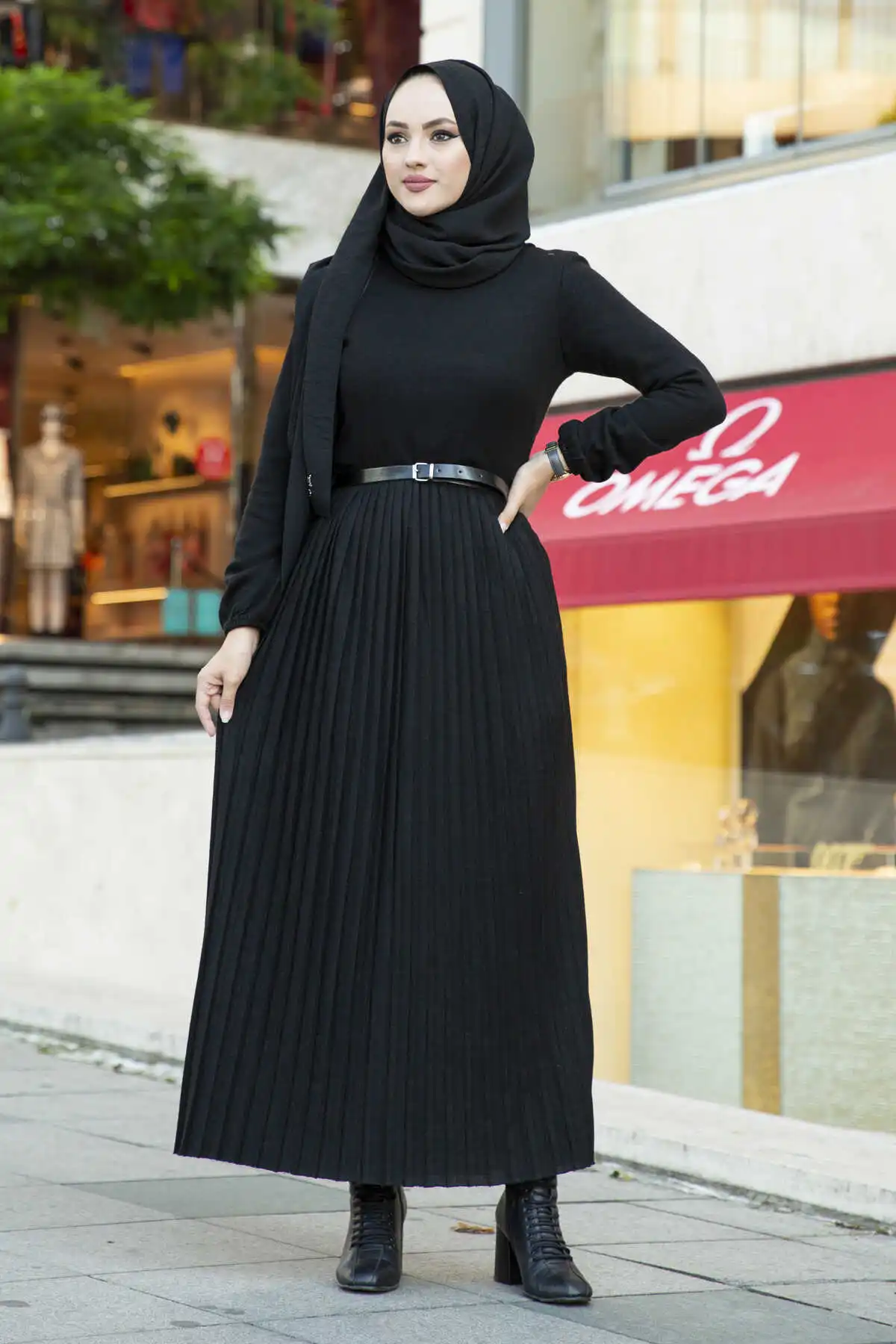 ; Pleats Knitwear Hijab Dress Black Winter Autumn 2021 Muslim Women Hijab headscarf islamic Turkey