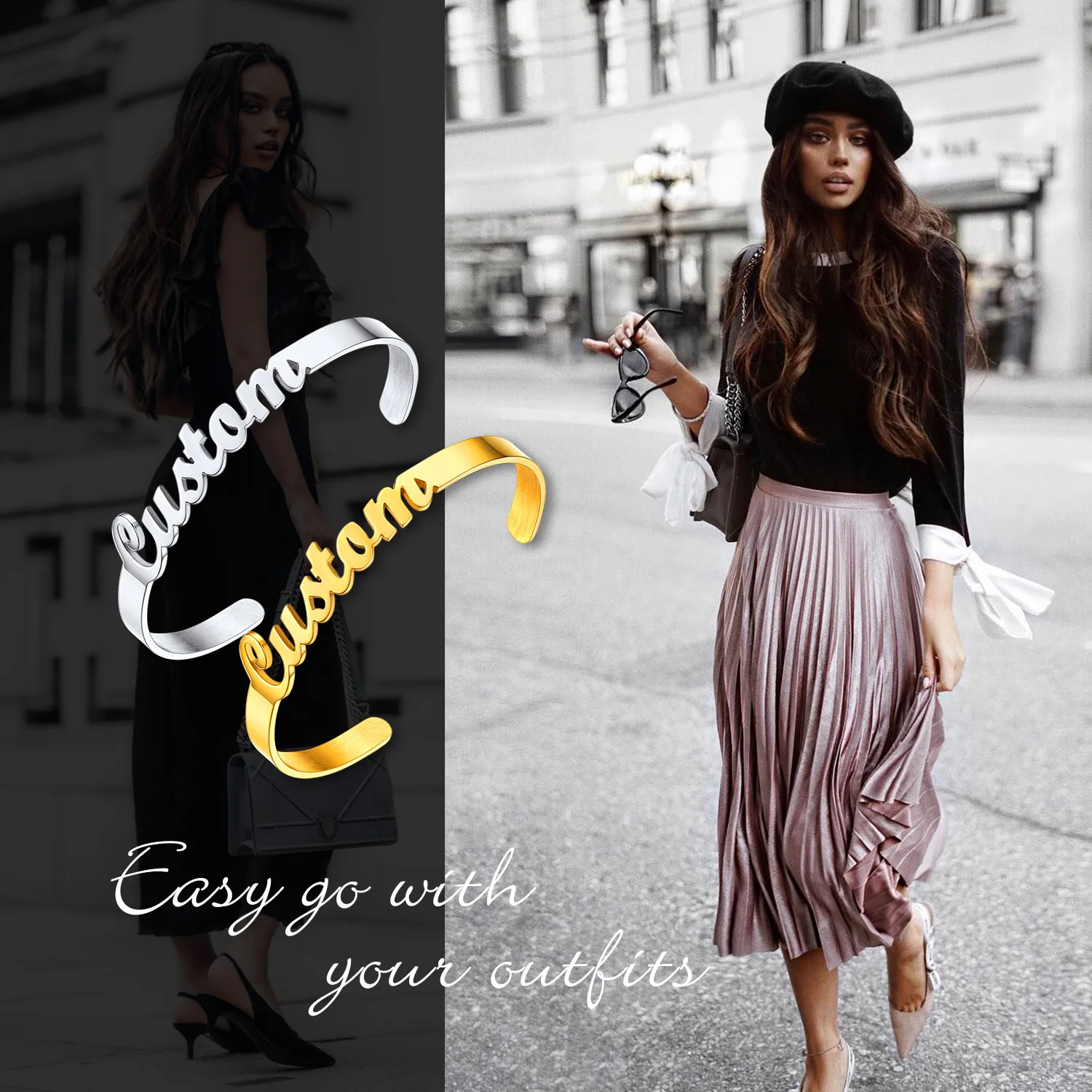 U7 Engravable Cuff Bracelet Custom Engraved Personalized Name Bracelets for Women Teens Girls Gold Handmade Nameplate Bangle