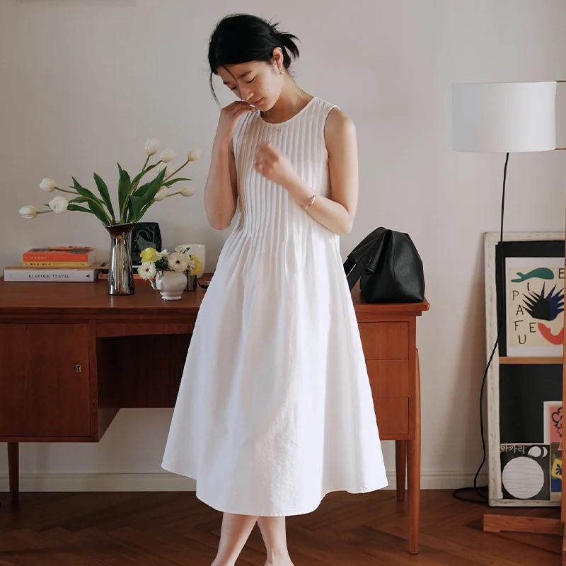 Платье Mixabo женское Плиссированное белый Хлопковый сарафан средней длины без