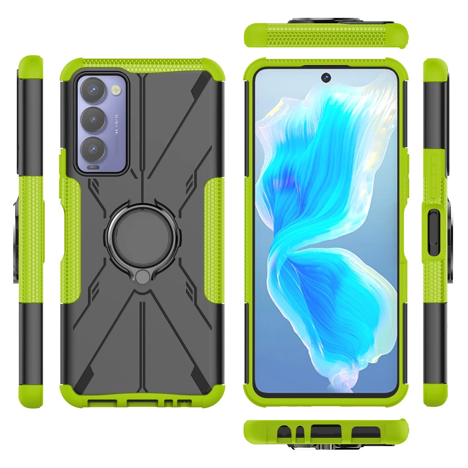 

Luxury Armor Shockproof Case For Tecno Spark 7 6.5" KF6/Spark 6 6.8" KE7/Spark 6 Go 6.52" KE5j KE5k Finger Ring Holder Cover