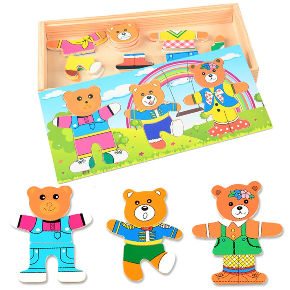 Baby Puzzles Toys Wooden Box Learning Educational Toy Little Bear Changing Clothes Wooden Puzzle Kids Wooden Toy Children Toy