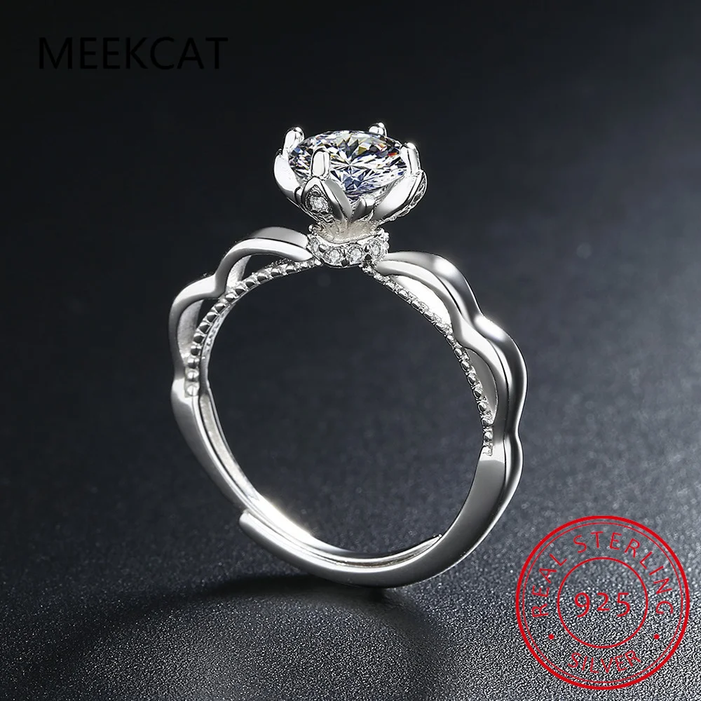 Изысканные круглые кольца с муассанитом цвета D стерлинговое серебро 925 пробы