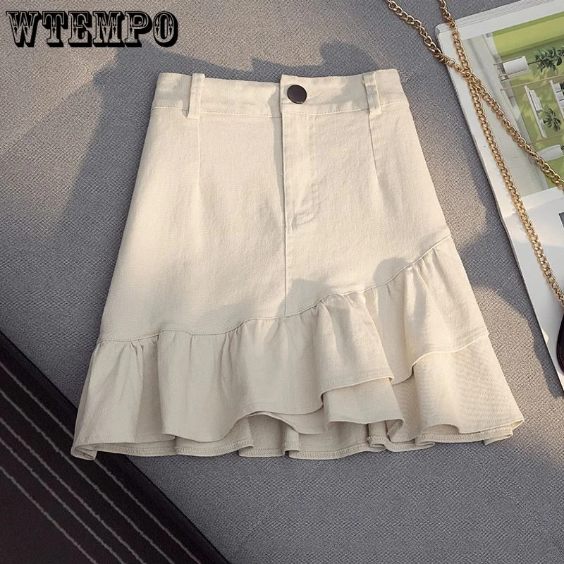 

WTEMPO Mini Skirts Fashion Women Half Skirt Ruffle Edge High Waist A-line Wrap Hip Short Skirt StreetWear Summer Casual Skirt