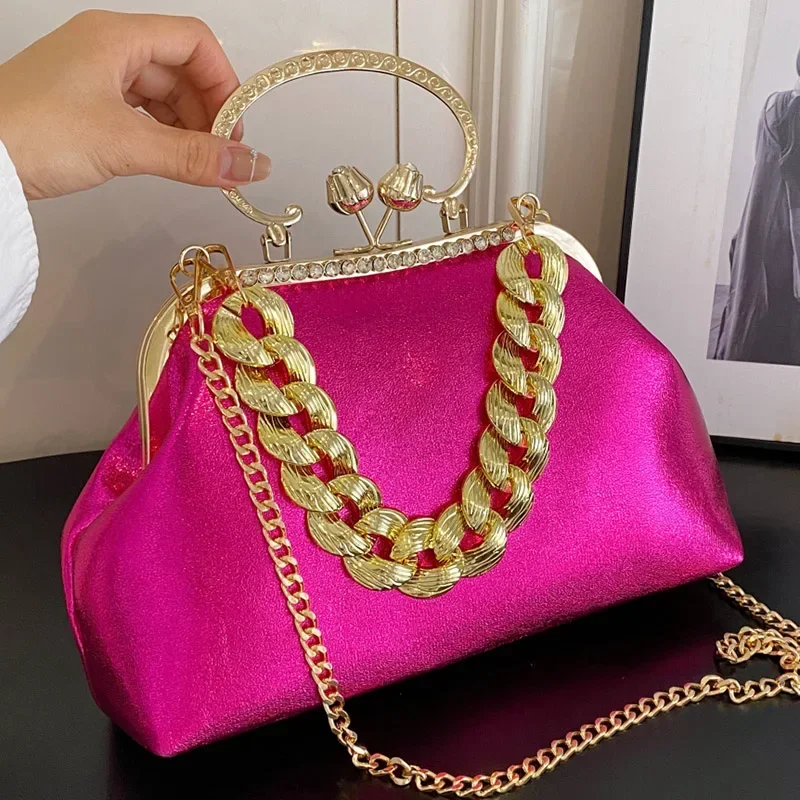 

2023 Luxury Women's Silver Green Chain Shoulder Bags PU Leather Shell Clip Designer Handbag and Purse Party Wedding Clutch Purse