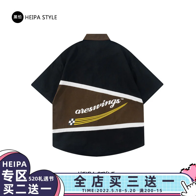 Original American retro embroidery heavy locomotive short sleeved shirt men's fashion brand summer fried Street niche racing 2 Original American retro embroidery heavy locomotive short sleeved shirt men's fashion brand summer fried Street niche racing 2