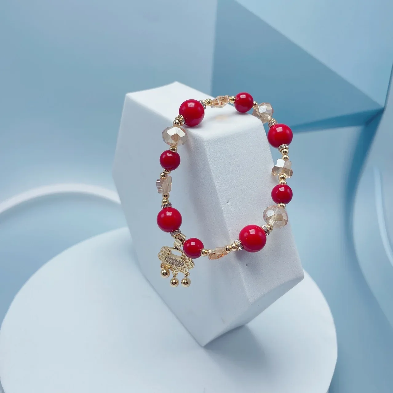 Новогодний браслет из красных бусин корейский сетчатый красный стиль эластичные